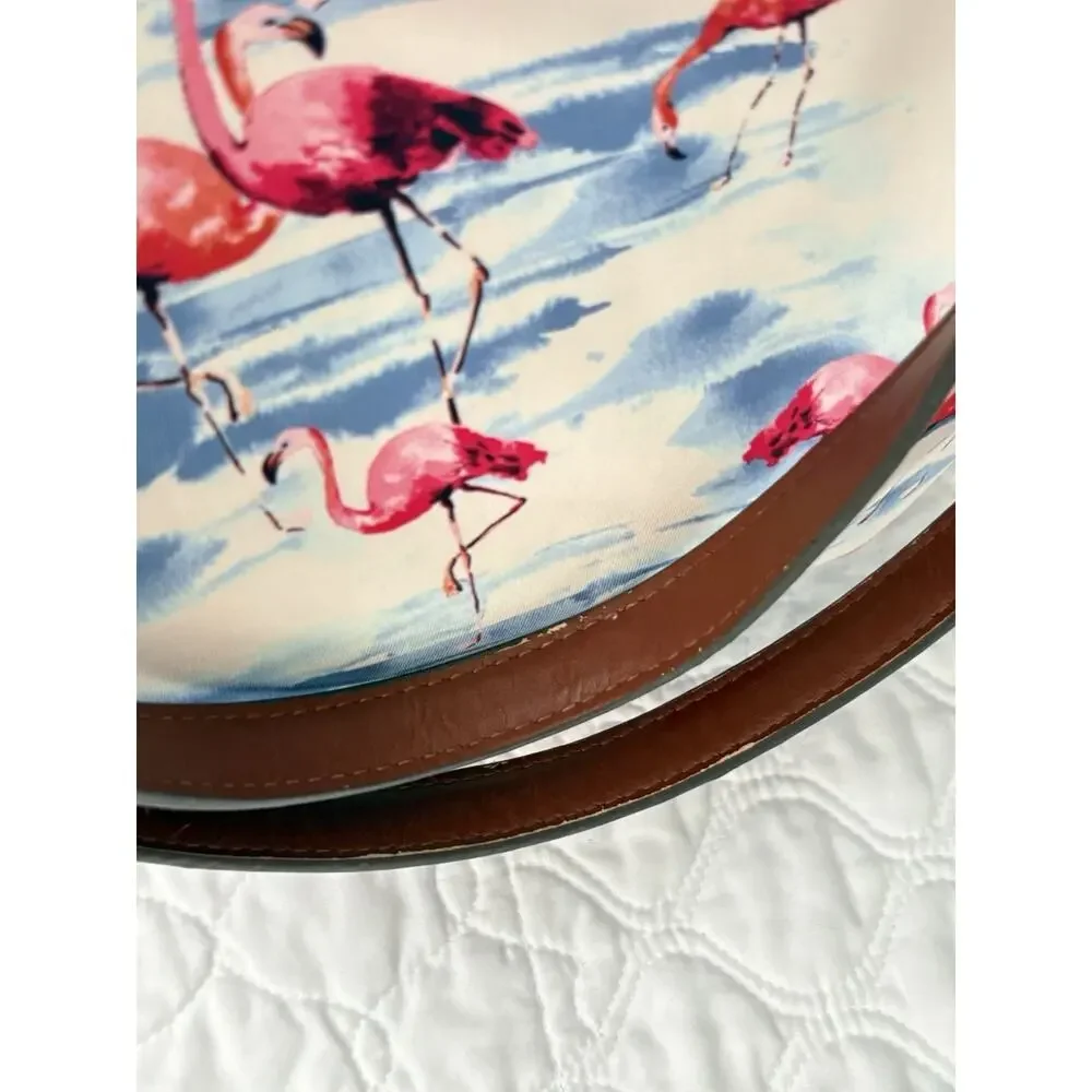 Tommy Bahama Flamingo Tote Bag Brown Faux Leather Straps Zip Top Beach Travel